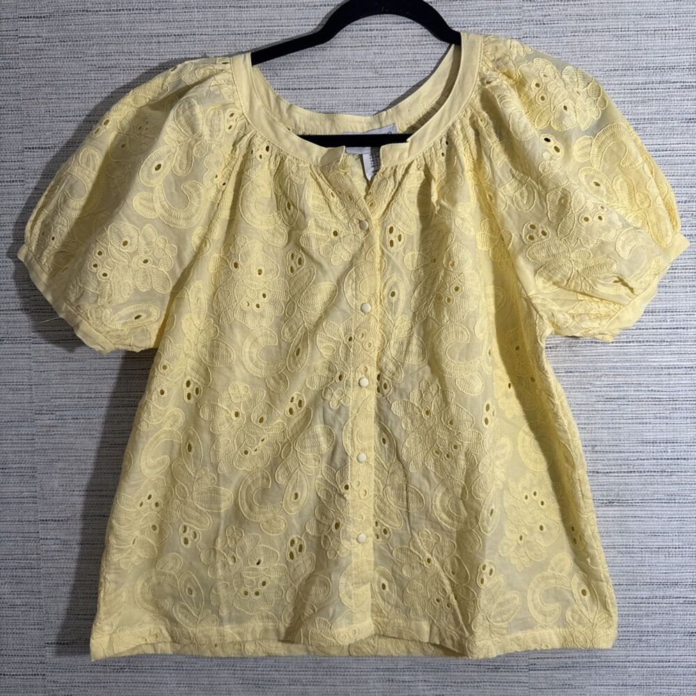 Calypso St. Barth Butter Yellow Embroidered Eyelet Floral Boho Top NWT medium